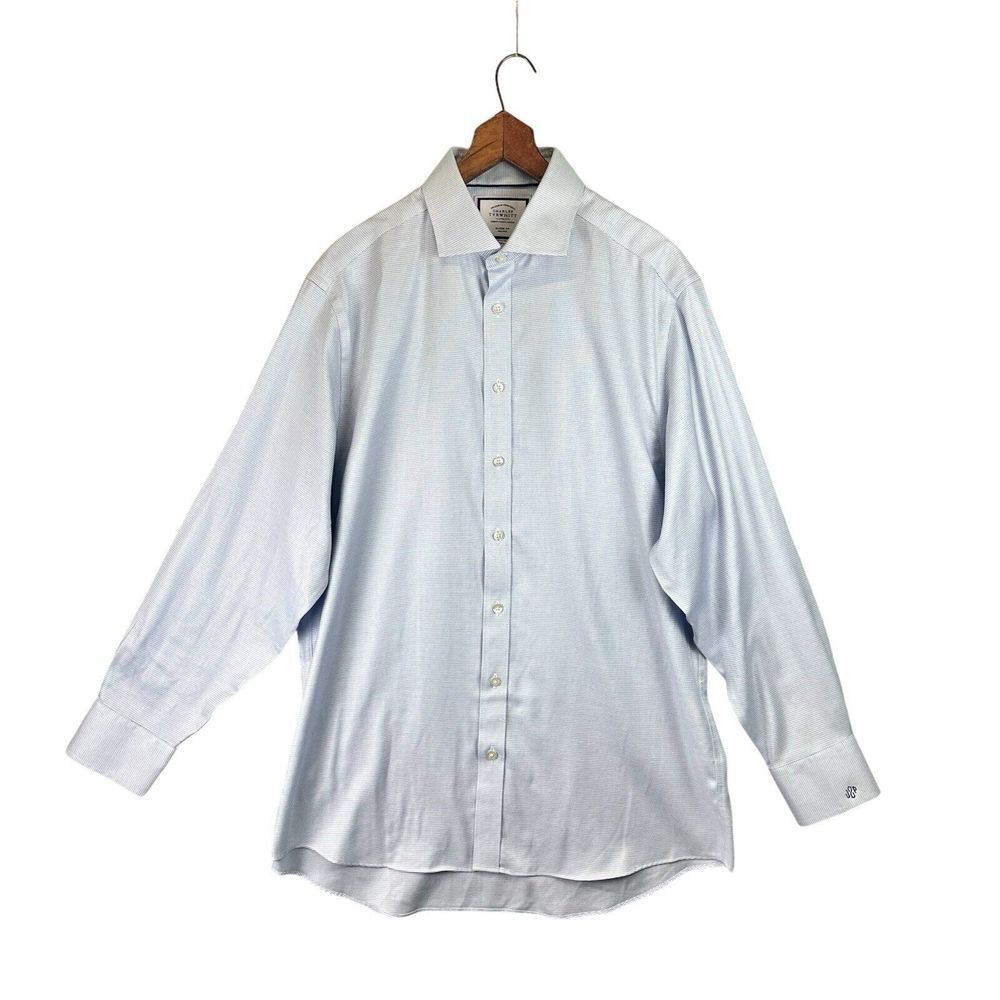 Charles Tyrwhitt Blue Button Down Shirt Classic Fit Non‎ Iron Cotton 16.5/34"